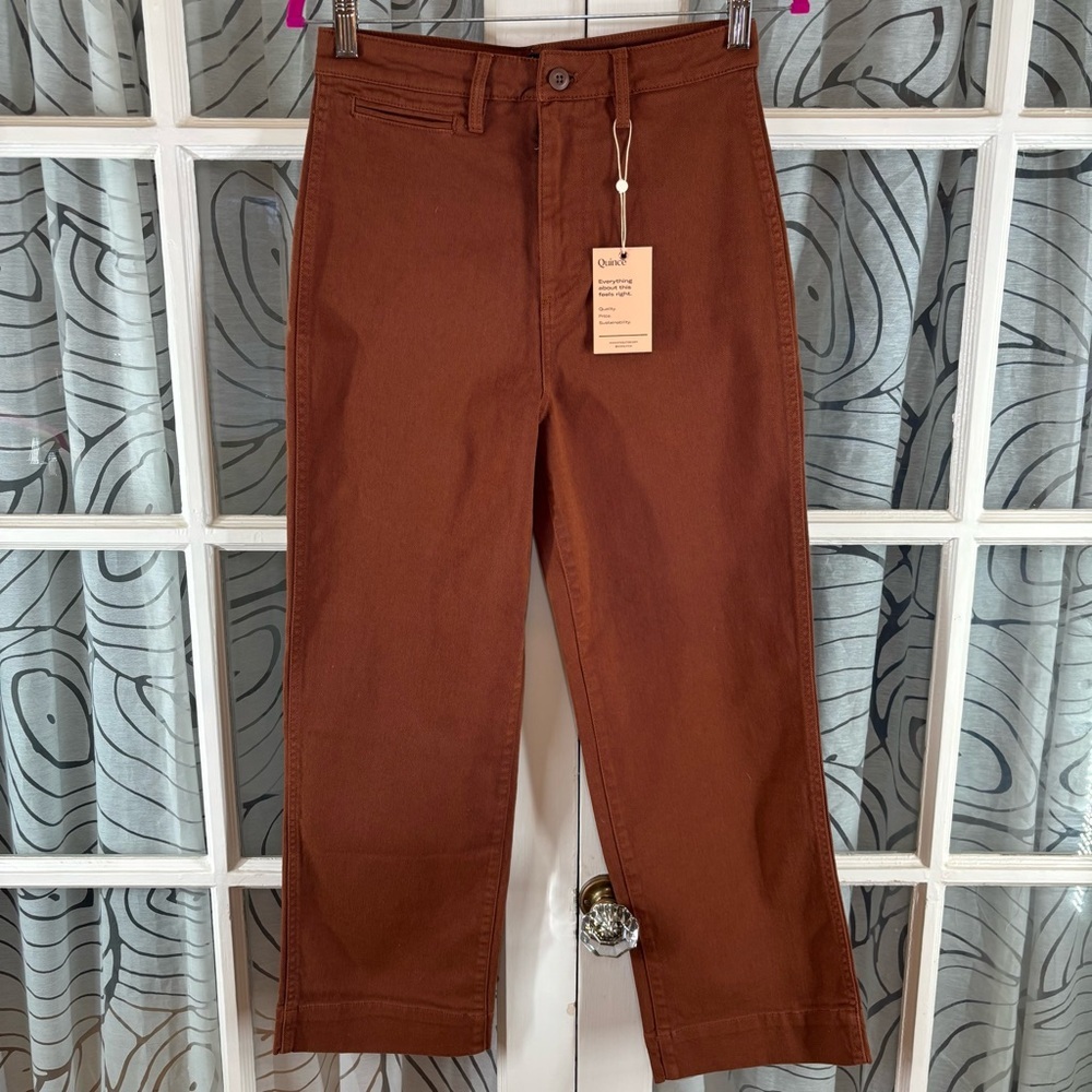 Organic Stretch Cotton Twill Straight Leg Cropped Pants, Rust Color, Size 27 - Picture 8 of 15